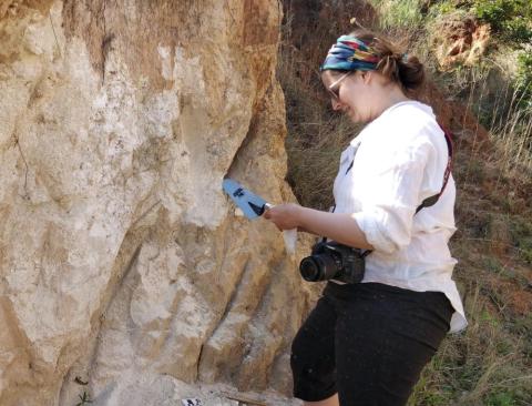 University of Missouri scientist Brandi L. MacDonald collects ochre and clay raw materials in Eswatini, southern Africa, for the study.