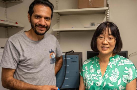 Mohammad Hossein Saberi (left) is a doctoral student working in the lab of Xiangqun Zeng (right).